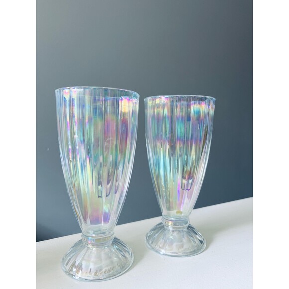 Iridescent Milkshake Set of 2 or 4 • 7” Holographic Retro Soda Fountain Cups - Picture 3 of 7